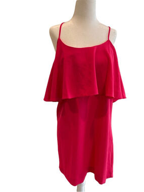 Women’s Felicity & Coco Hot Pink Spaghetti Strap Ruffle Knee length Dress Small